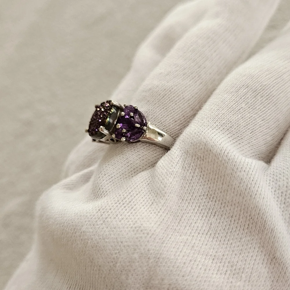 Purple Drusy African Amethyst Ring Platinum Over 925 Sterling Silver Sz 8